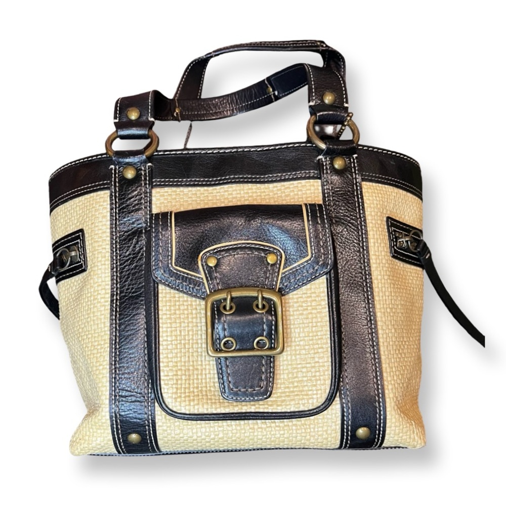 Coach Leather + Straw Handbag